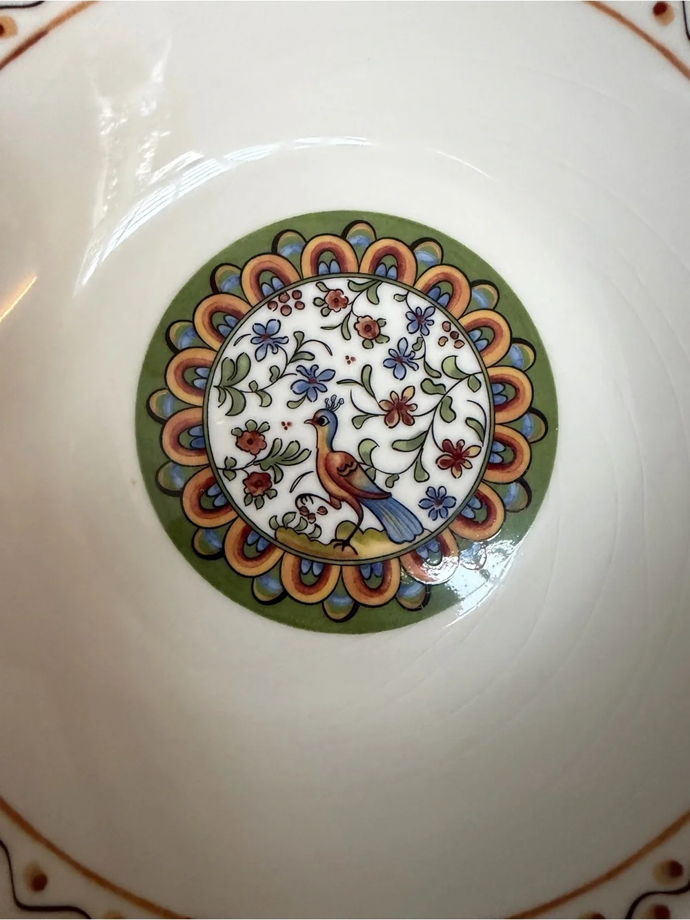 Deruta Style Ceramic Peacock Pasta Bowl